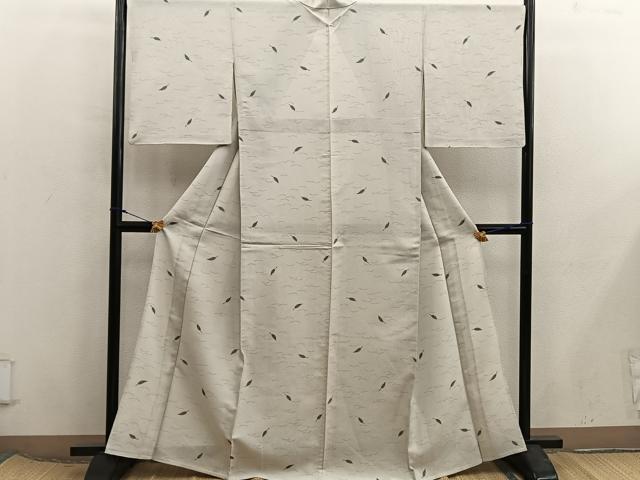 平和屋着物*夏物 小紋 縦絽 草葉文 正絹 逸品 BAAX8132mz