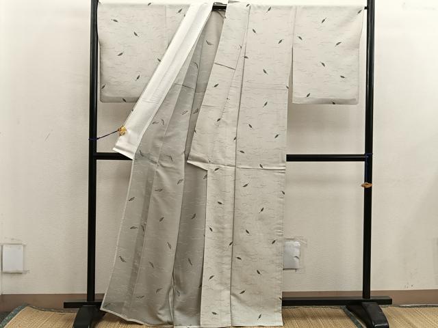 平和屋着物*夏物 小紋 縦絽 草葉文 正絹 逸品 BAAX8132mz