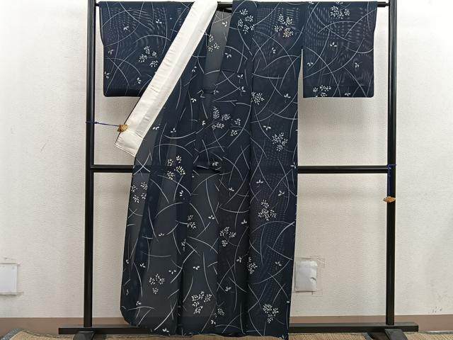 平和屋着物*夏物 小紋 絽 ろうけつ染め 枝葉文 正絹 逸品 BAAX8140mz