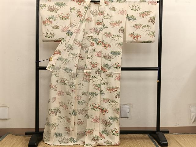 平和屋着物*夏物 小紋 絽 草花文 金彩 正絹 逸品 BAAX8145mz