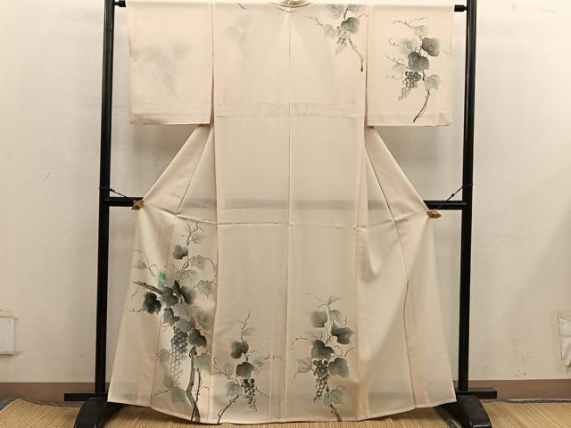 平和屋着物*夏物 訪問着 絽 手描き 葡萄蔦の葉文 正絹 逸品 BAAX8153mz