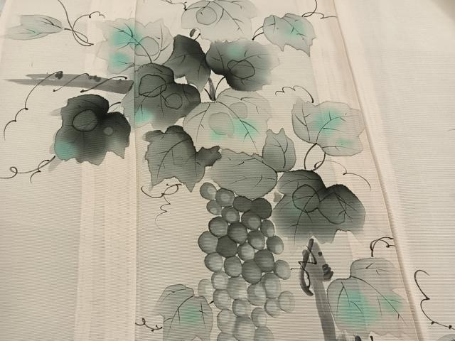 平和屋着物*夏物 訪問着 絽 手描き 葡萄蔦の葉文 正絹 逸品 BAAX8153mz