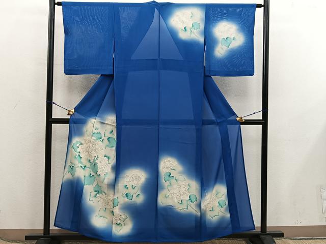 平和屋着物*夏物 訪問着 絽 草花文 暈し染め 銀彩 正絹 逸品 BAAX8155mz