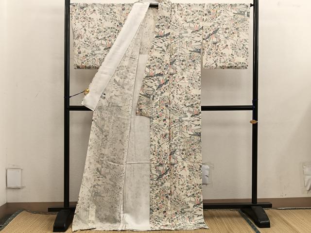 平和屋着物*夏物 小紋 絽 飛鶴花文 正絹 逸品 BAAX8167mz