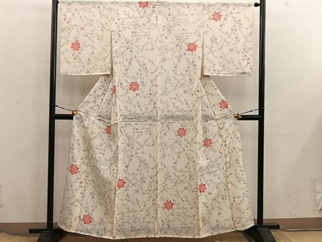 平和屋着物*夏物 小紋 絽 枝花文 正絹 逸品 BAAX8168mz