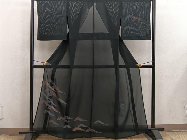平和屋着物*夏物 訪問着 絽 流水文 黒地 正絹 逸品 BAAX8176mz