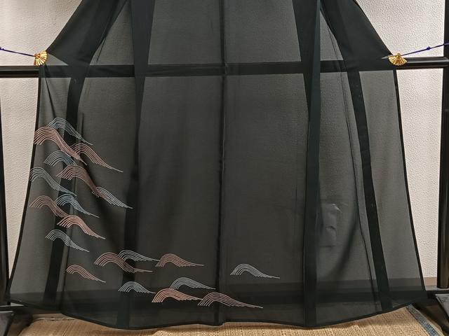 平和屋着物*夏物 訪問着 絽 流水文 黒地 正絹 逸品 BAAX8176mz