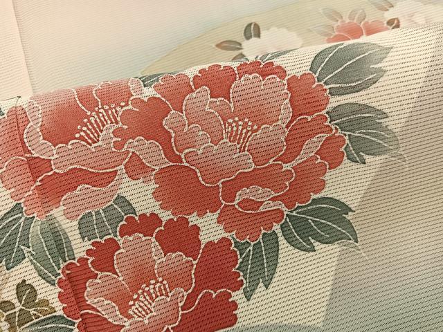平和屋着物*夏物 訪問着 絽 友禅 地紙牡丹花文 正絹 逸品 BAAX8182mz