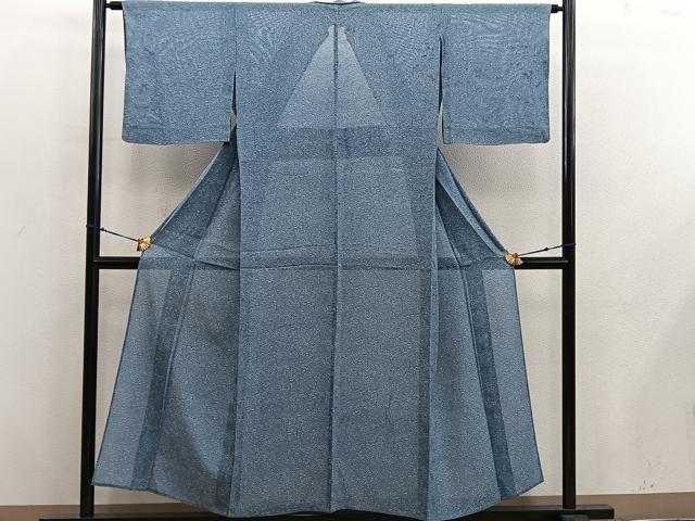 平和屋着物*夏物 小紋 絽 藍 型染め 草花文 正絹 逸品 BAAX8183mz