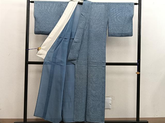 平和屋着物*夏物 小紋 絽 藍 型染め 草花文 正絹 逸品 BAAX8183mz