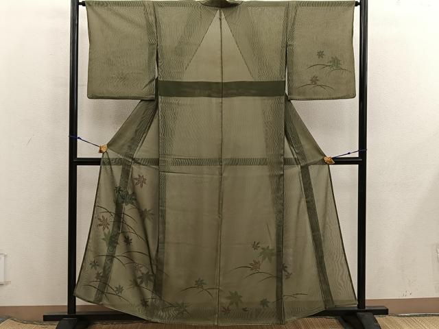 平和屋着物▽訪問着 無双 紗袷 紗×紗 芝草楓文 銀彩 正絹 逸品 BAAX8189mz
