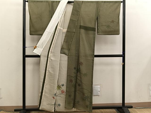 平和屋着物▽訪問着 無双 紗袷 紗×紗 芝草楓文 銀彩 正絹 逸品 BAAX8189mz