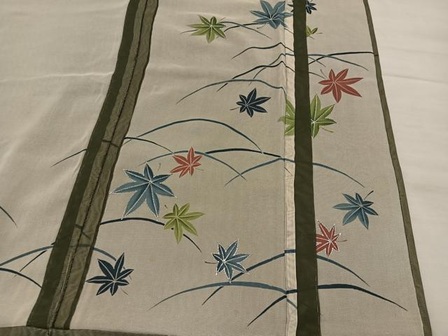 平和屋着物▽訪問着 無双 紗袷 紗×紗 芝草楓文 銀彩 正絹 逸品 BAAX8189mz