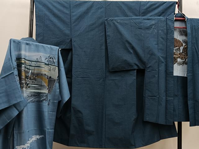 平和屋着物■男性 本場大島紬 アンサンブル 襦袢セット 絣文様 正絹 逸品 BAAX8197mz
