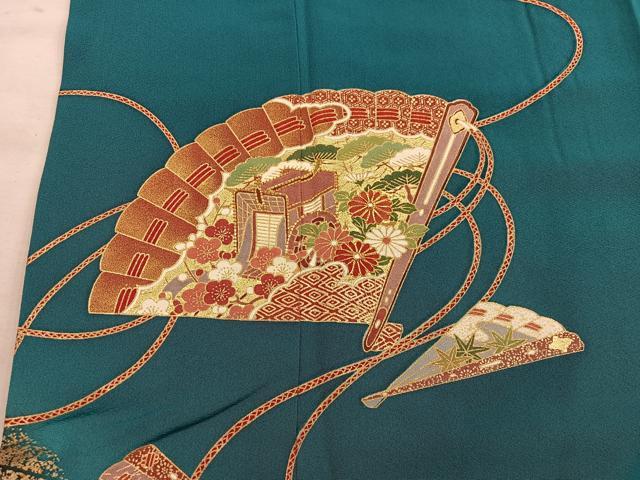 平和屋着物■豪華振袖 駒刺繍 檜扇御所車花文 金彩 正絹 逸品 BAAX8209mz