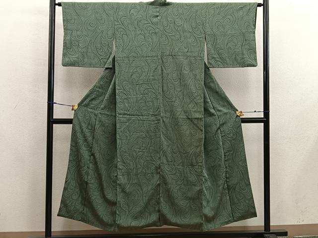 平和屋着物■上質な色無地 唐草地紋 麹塵色 正絹 逸品 BAAX8215mz