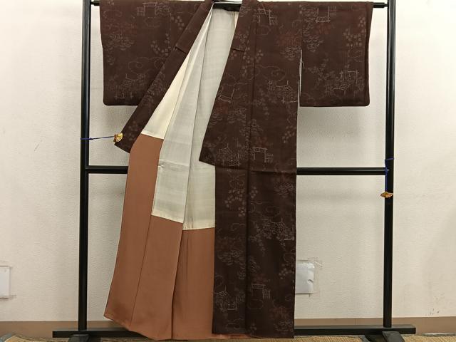 平和屋着物■上質な紬 風景花文 正絹 逸品 BAAX8217mz