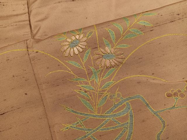 平和屋着物■訪問着 紬地 刺繍 菊花文 暈し染め 正絹 逸品 BAAX8222mz