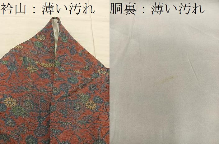平和屋着物■上質な小紋 菊花文 鬼しぼ縮緬 正絹 逸品 BAAX8225mz