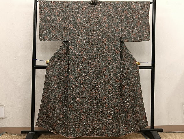 平和屋着物■上質な小紋 牡丹花文 鬼しぼ縮緬 正絹 逸品 BAAX8230mz