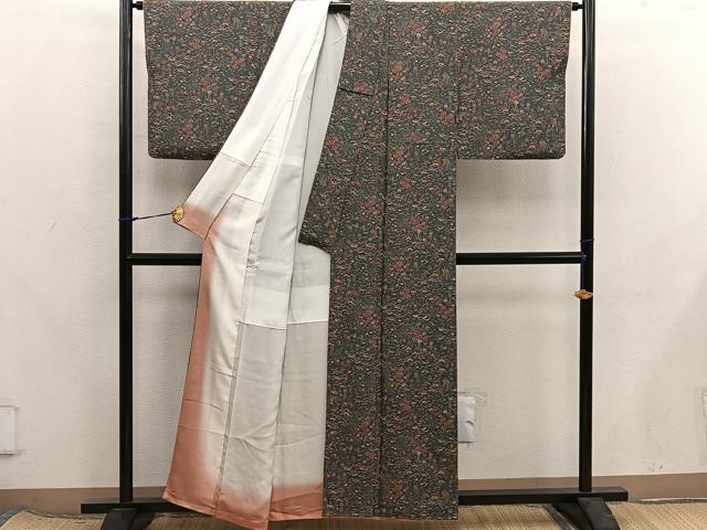 平和屋着物■上質な小紋 牡丹花文 鬼しぼ縮緬 正絹 逸品 BAAX8230mz