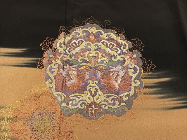 平和屋着物■豪華黒留袖 駒刺繍 向かい鳥花文 暈し染め 金彩 正絹 逸品 BAAX8246mz
