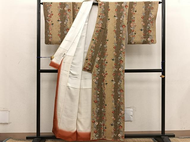 平和屋着物■上質な小紋 菊花文 金彩 鬼しぼ縮緬 正絹 逸品 BAAX8247mz