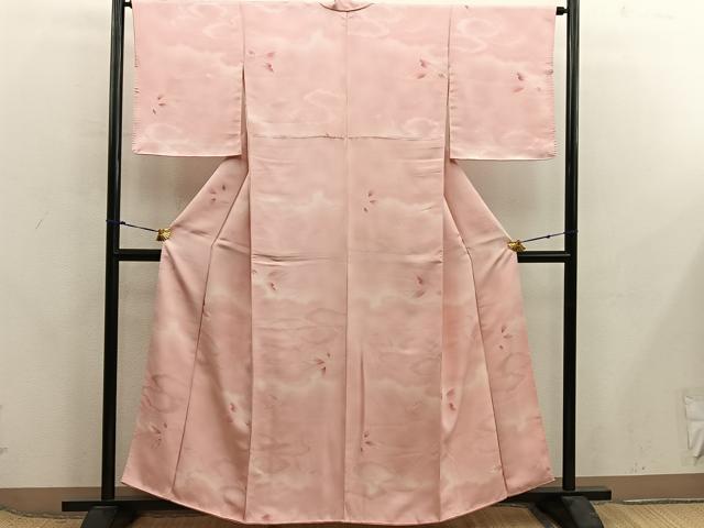 平和屋着物●上質な小紋 雲重ね草葉文 地紋起こし 暈し染め 正絹 逸品 BAAX8253mz