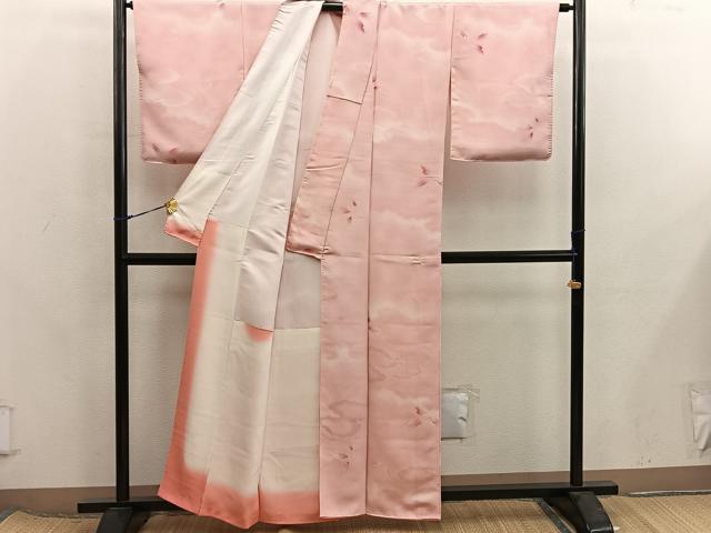 平和屋着物●上質な小紋 雲重ね草葉文 地紋起こし 暈し染め 正絹 逸品 BAAX8253mz