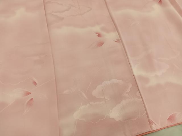 平和屋着物●上質な小紋 雲重ね草葉文 地紋起こし 暈し染め 正絹 逸品 BAAX8253mz