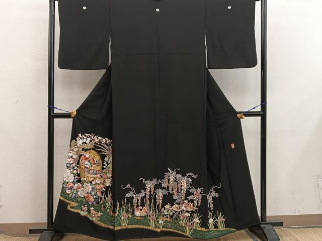 平和屋着物■豪華黒留袖 作家物 刺繍 鴛鴦花文 金彩 正絹 逸品 BAAX8261mz