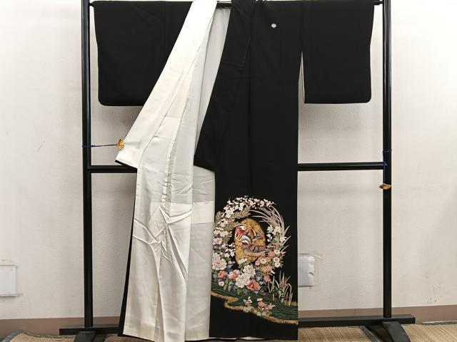 平和屋着物■豪華黒留袖 作家物 刺繍 鴛鴦花文 金彩 正絹 逸品 BAAX8261mz