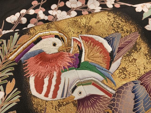 平和屋着物■豪華黒留袖 作家物 刺繍 鴛鴦花文 金彩 正絹 逸品 BAAX8261mz