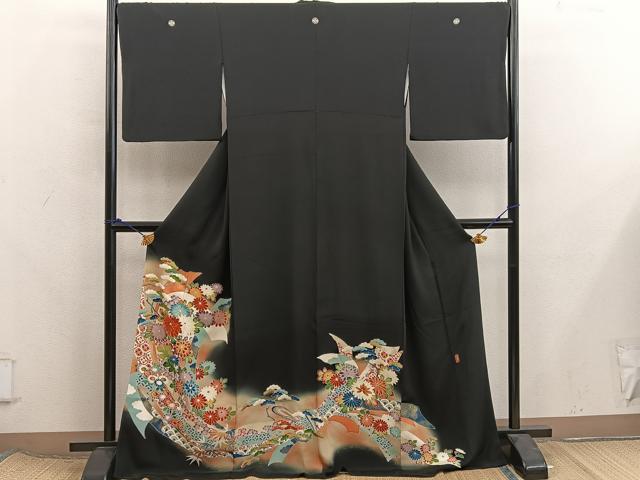 平和屋着物■豪華黒留袖 友禅 作家物 菊花文 暈し染め 金彩 正絹 逸品 BAAX8279mz