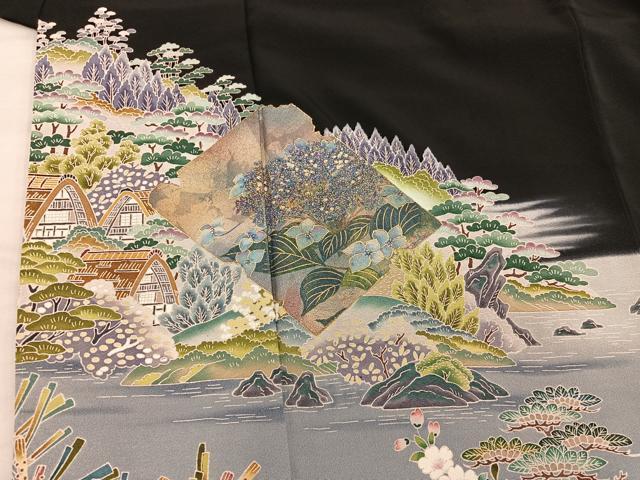 平和屋着物■豪華黒留袖 作家物 風景文 金彩 正絹 逸品 BAAX8286mz