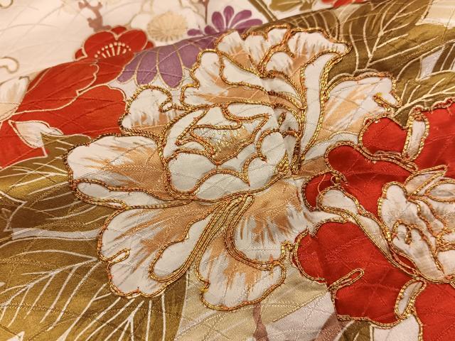 平和屋着物■訪問着 駒刺繍 流水花文 暈し染め 金彩 正絹 逸品 BAAX8288mz