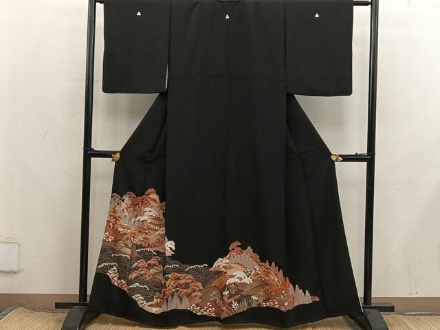 平和屋着物■豪華黒留袖 駒刺繍 風景文 正絹 逸品 BAAX8290mz