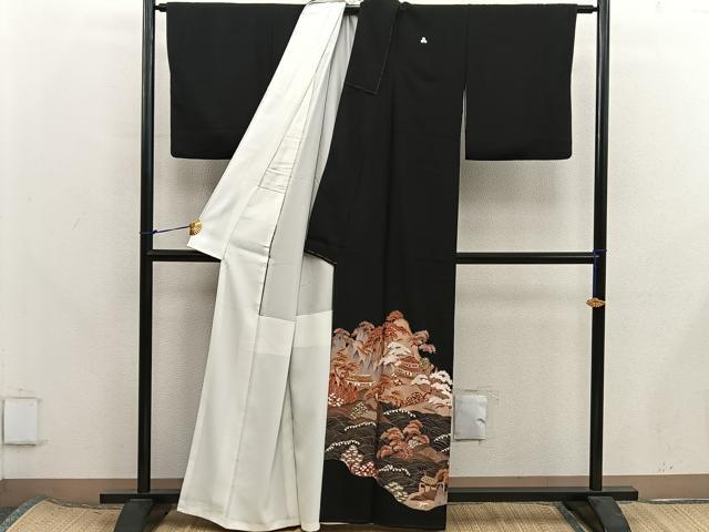 平和屋着物■豪華黒留袖 駒刺繍 風景文 正絹 逸品 BAAX8290mz