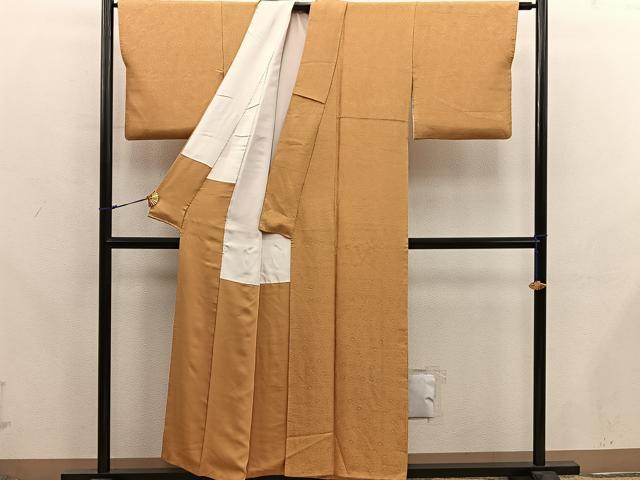 平和屋着物■上質な色無地 菊花地紋 萱草色 正絹 逸品 BAAX8291mz