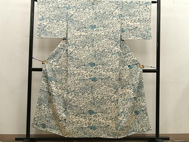 平和屋着物■上質な小紋 風景花文 正絹 逸品 BAAX8293mz