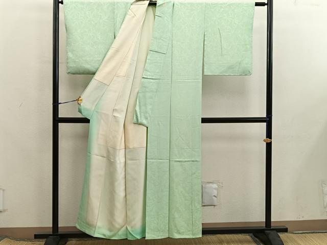平和屋着物■上質な色無地 草葉地紋 女郎花色 正絹 逸品 BAAX8303mz