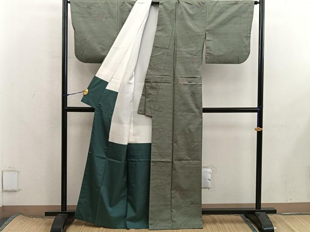 平和屋着物■上質な紬 舞蝶草葉文 正絹 逸品 BAAX8309mz