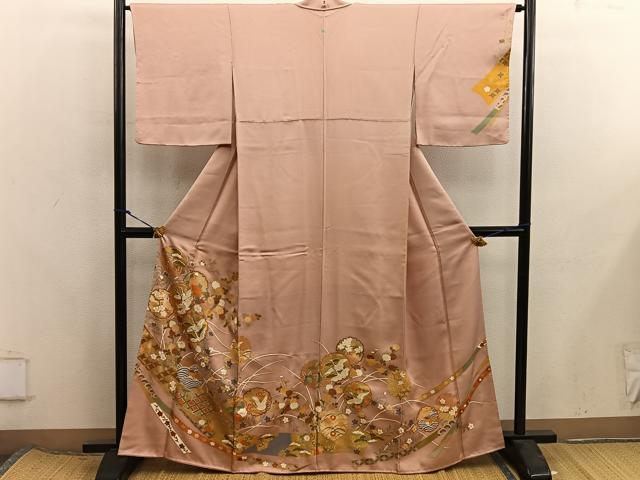 平和屋着物■訪問着 駒刺繍 雪輪飛鶴花文 金彩 正絹 逸品 BAAX8311mz