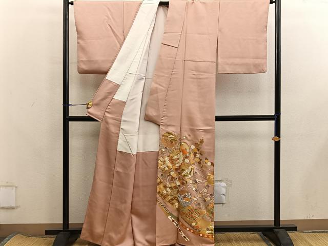 平和屋着物■訪問着 駒刺繍 雪輪飛鶴花文 金彩 正絹 逸品 BAAX8311mz