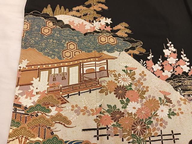 平和屋着物■豪華黒留袖 駒刺繍 風景花文 金彩 正絹 逸品 BAAX8315mz