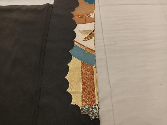 平和屋着物■豪華黒留袖 駒刺繍 風景花文 金彩 正絹 逸品 BAAX8315mz