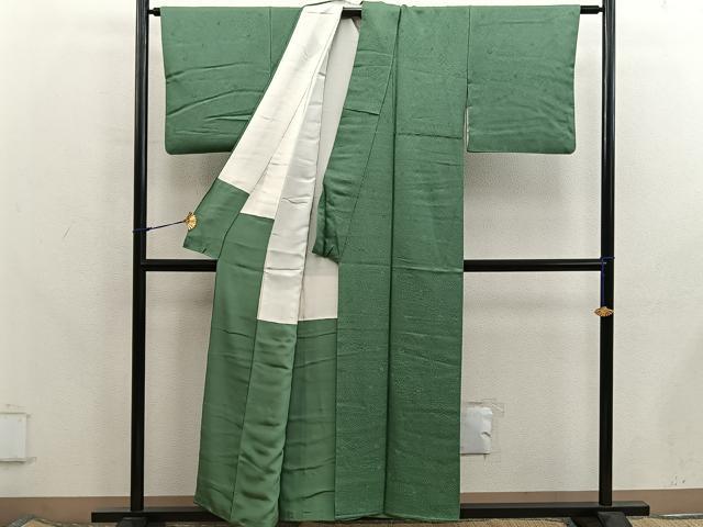 平和屋着物■上質な色無地 草花地紋 麹塵色 正絹 逸品 BAAX8326mz
