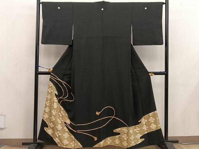 平和屋着物■豪華黒留袖 駒刺繍 松皮菱花文 金彩 正絹 逸品 BAAX8329mz