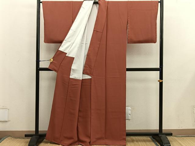 平和屋着物■上質な色無地 赤茶色 正絹 逸品 BAAX8348mz