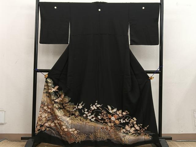 平和屋着物■豪華黒留袖 駒刺繍 飛鶴花文 暈し染め 金彩 正絹 逸品 BAAX8355mz